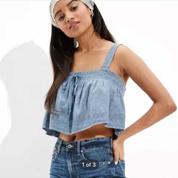 NWT AMERICAN EAGLE BlUE CROP TANK TOP - Picture 1 of 3